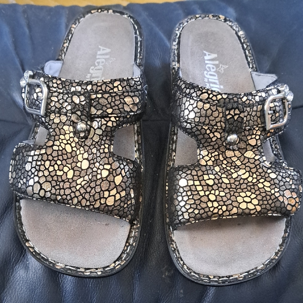 Alegria Sandals - Metallic Black and Gold